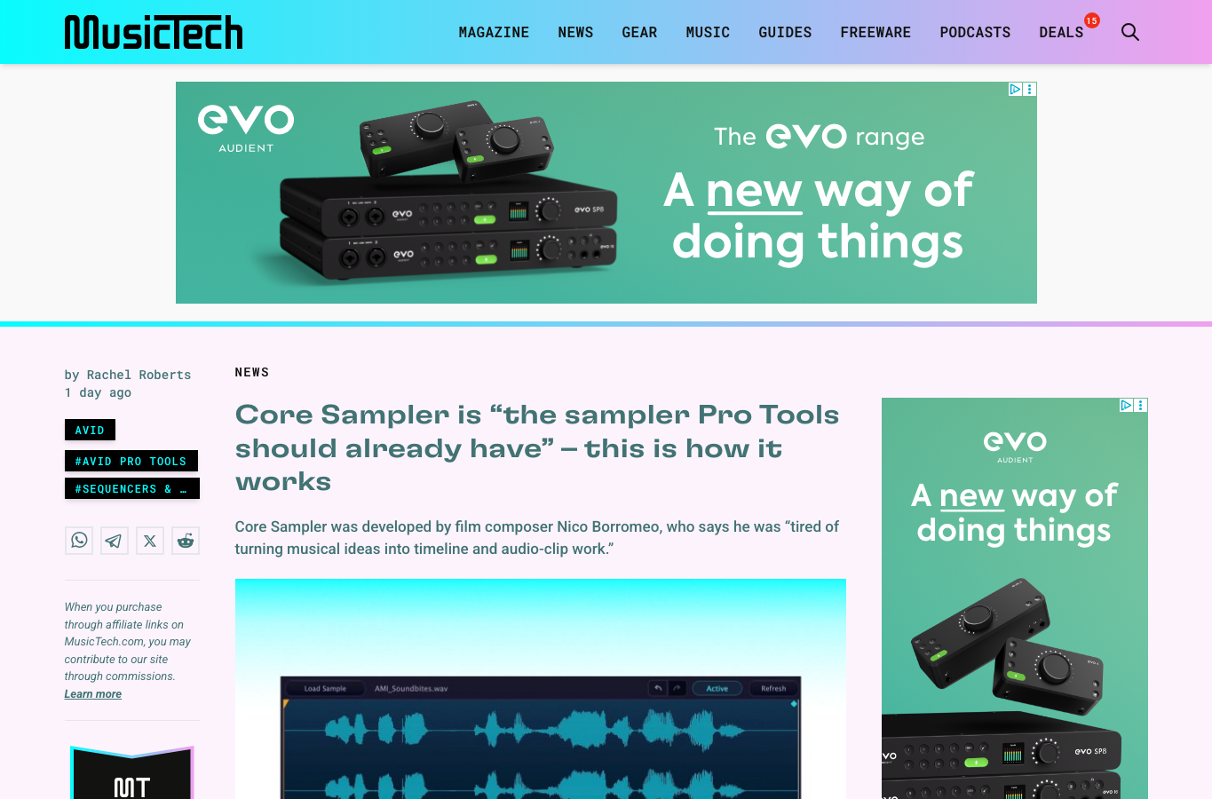 MusicTech Core Sampler article screenshot